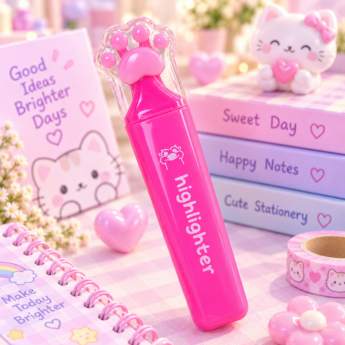 Cute cat paw highlighter pen close-up