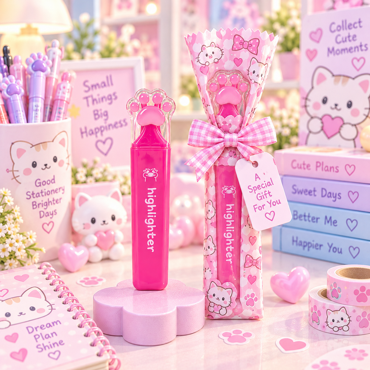 Cute cat paw highlighter premium gift packaging