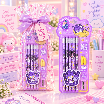 Cute 10 piece HB pencil set purple Kuromi-style character premium gift packaging