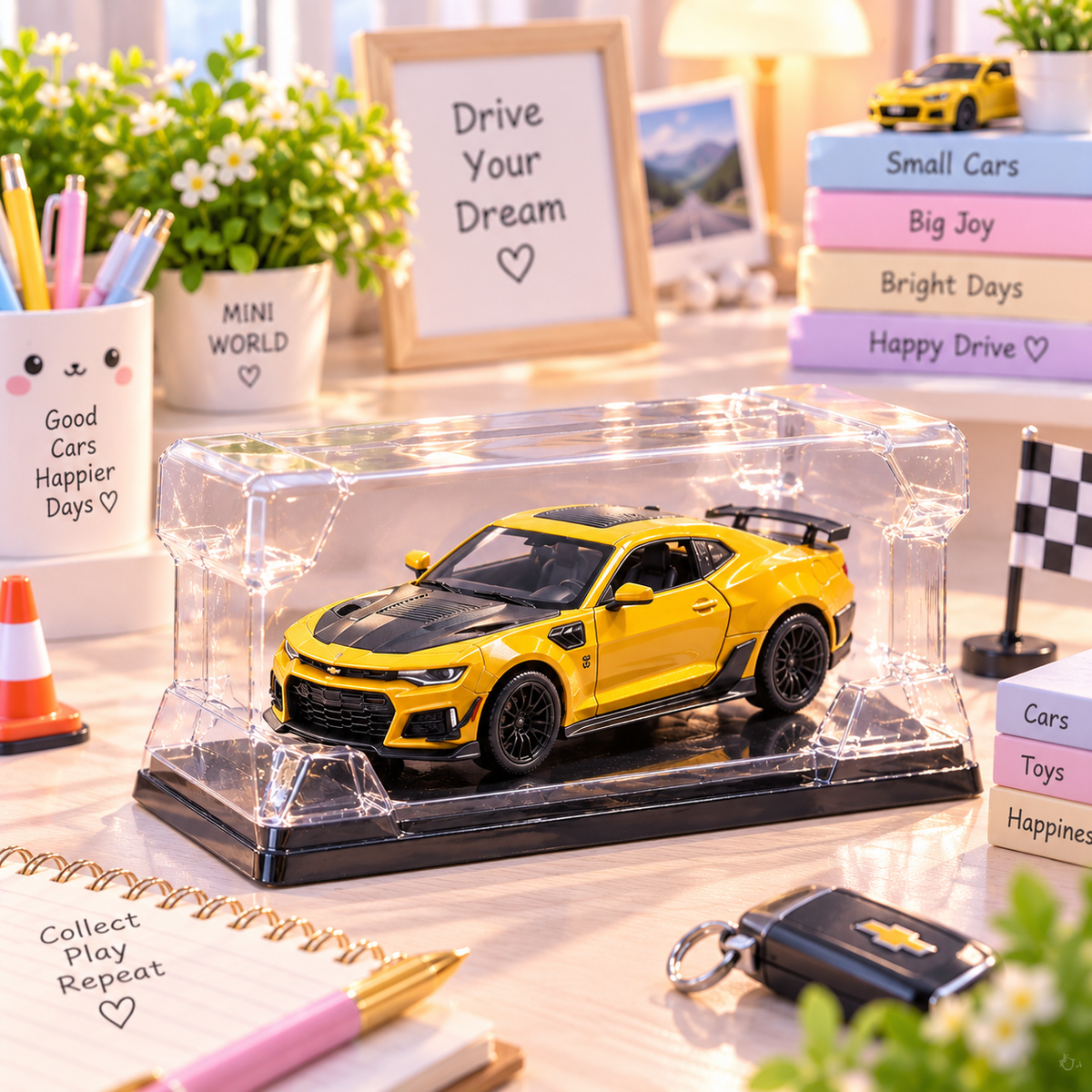 Yellow die-cast sports car lifestyle product photo