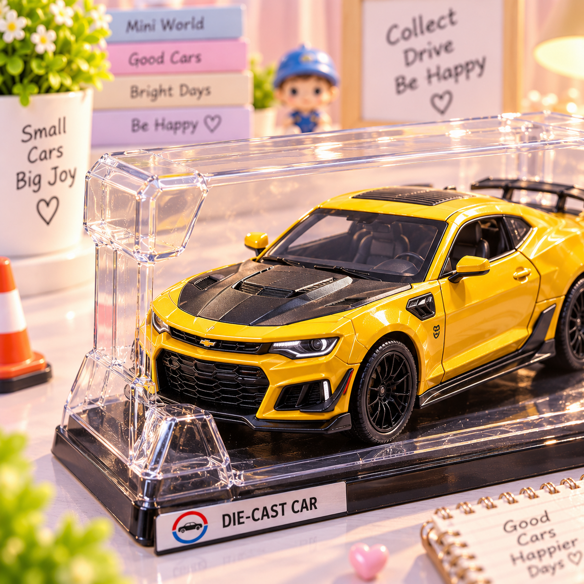 Close-up of yellow die-cast sports car