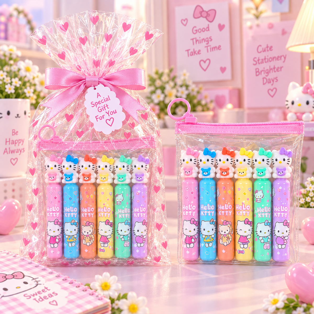 Hello Kitty 6 piece character stationery pen set gift packaging