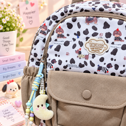 Kawaii cow print backpack close-up