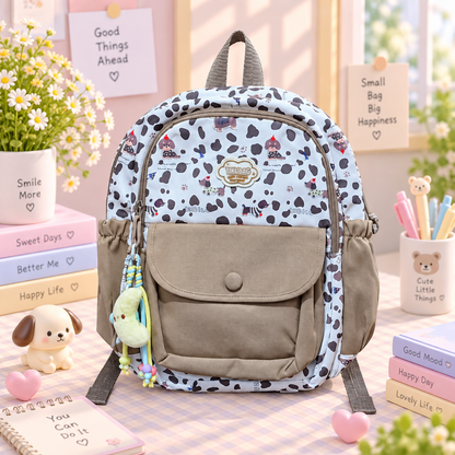 Kawaii cow print backpack lifestyle