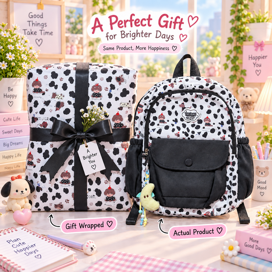 Kawaii blue checkerboard puppy backpack gift packaging presentation