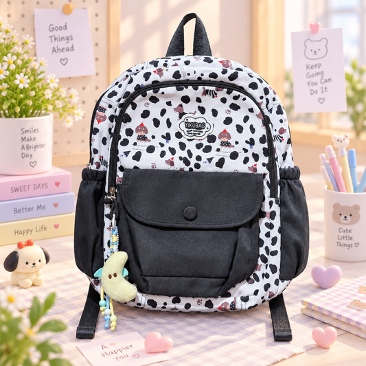 Kawaii blue checkerboard puppy backpack main product image