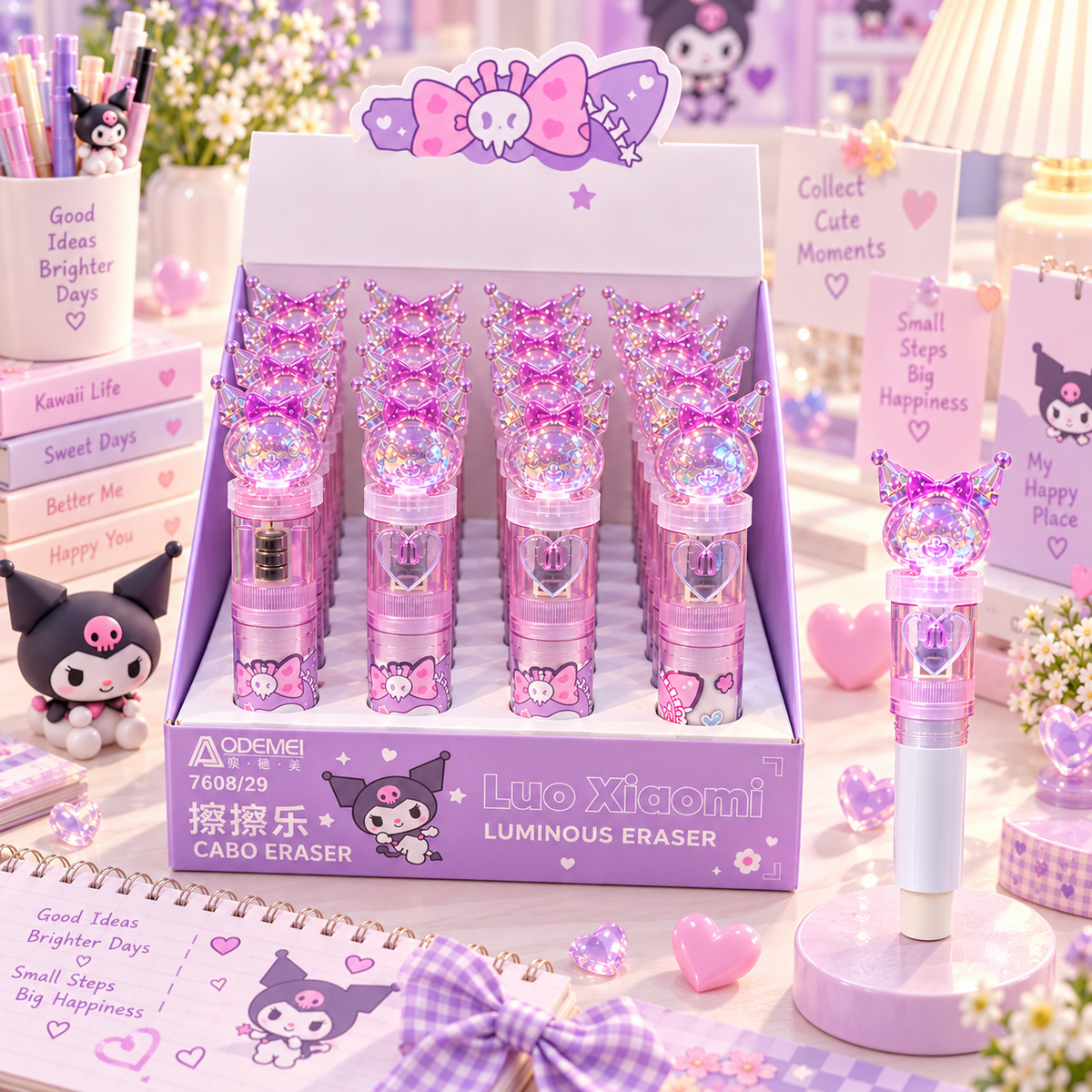 Kuromi luminous eraser lifestyle product photograph