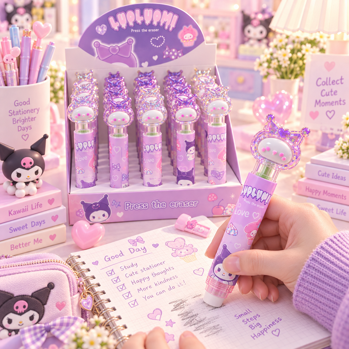 Kuromi press eraser pen used for writing and erasing