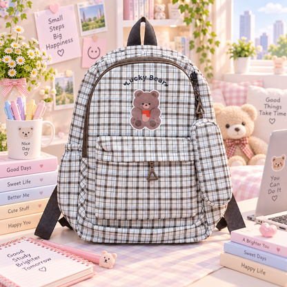 Lucky Bear Plaid kawaii backpack — product image 6
