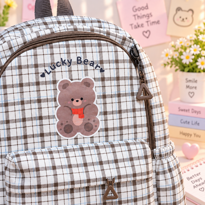 Lucky Bear plaid backpack detail