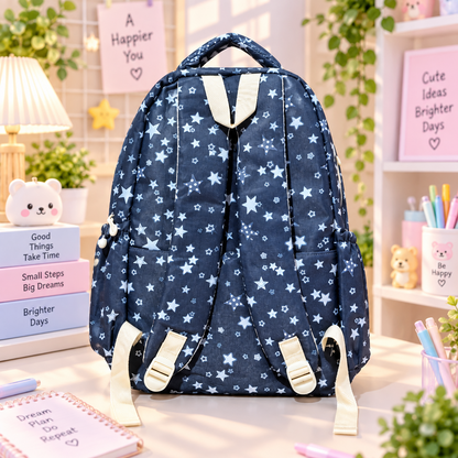 Kawaii navy star backpack back view