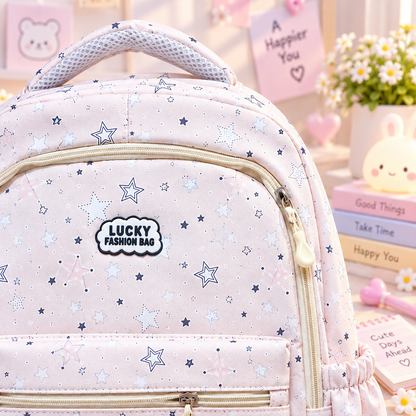 Kawaii pink star backpack detail view