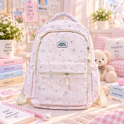 Kawaii pink star backpack front view