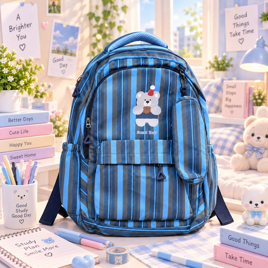 Sweet Bear Blue Stripe kawaii backpack — product image 3