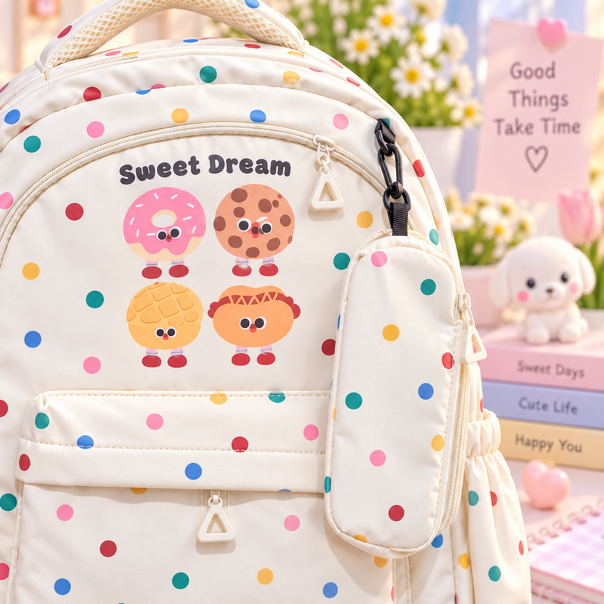 Sweet Dream confetti backpack detail