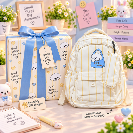 Kawaii The Dog yellow stripe backpack gift packaging