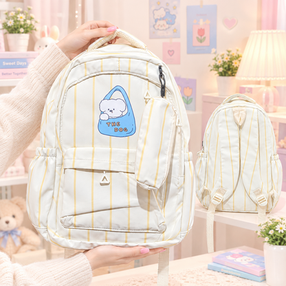 The Dog yellow stripe backpack lifestyle view