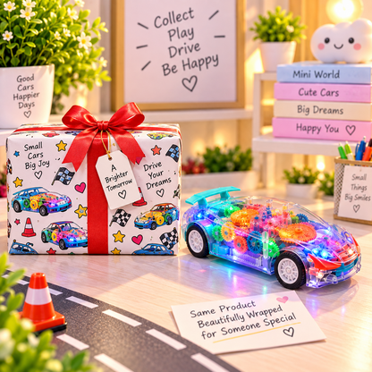 Transparent LED Gear Car Toy — Premium Gift Packaging