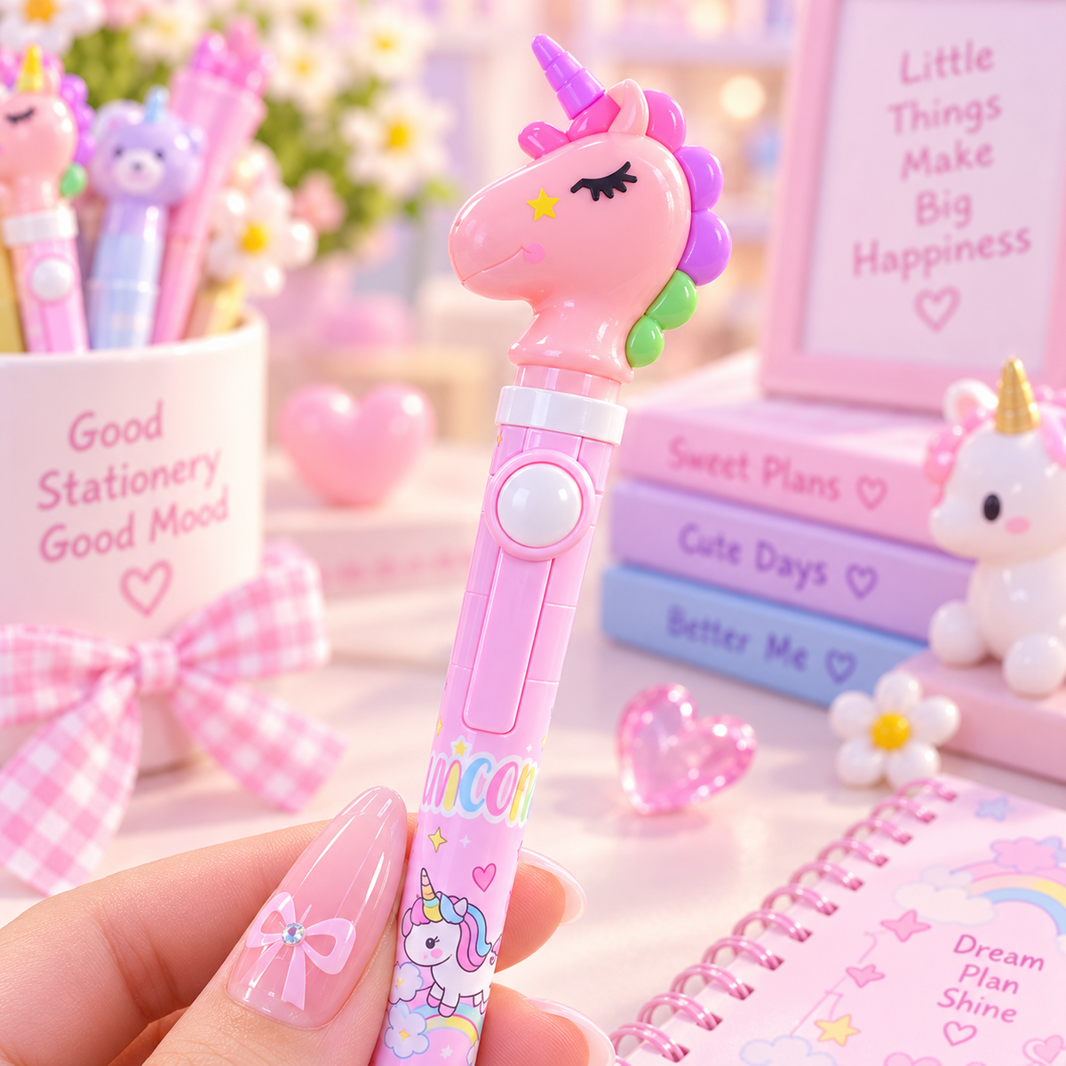 Unicorn pen close up kawaii stationery